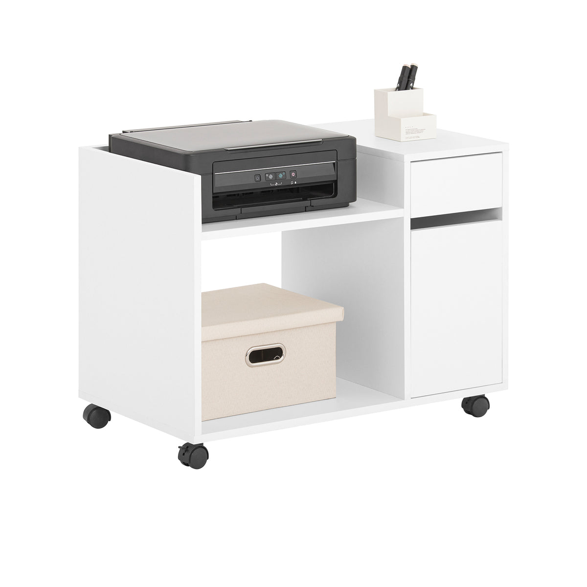 SoBuy ASK02-W Caisson de Bureau à roulettes, Support Imprimante Roulant, Organiseur Bureau Bureau