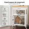 SoBuy FKW22-WN Cărucior de bucătărie cu roți și blat din INOX, 1 Sertar, 1 Raft și 2 Uși, Cărucior multifuncțional – 60x45x92 cm, Alb și Natural