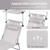 SoBuy OGS48-MI Transat Jardin Extérieur Pliable Bain de Soleil avec Oreiller Chaise Longue Relax avec Pare-Soleil et Poche Latérale Mobilier de Jardin pour Terrasse Plage Piscine Beige 155x56x81cm