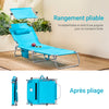 SoBuy OGS48-B Șezlong de grădină pliabil pentru exterior, șezlong cu pernă, șezlong relaxant cu parasolar și buzunar lateral, mobilier de grădină pentru terasă, plajă, piscină, albastru deschis 155x56x81cm