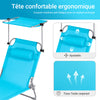 SoBuy OGS48-B Șezlong de grădină pliabil pentru exterior, șezlong cu pernă, șezlong relaxant cu parasolar și buzunar lateral, mobilier de grădină pentru terasă, plajă, piscină, albastru deschis 155x56x81cm