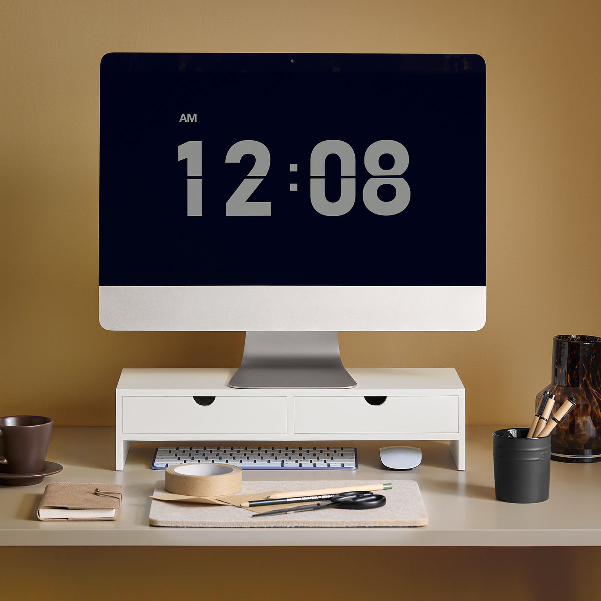 SoBuy BBF02-W Suport pentru monitor PC, înălțător pentru ecran PC de birou cu 2 sertare și spațiu de depozitare, suport universal pentru laptop sau monitor, alb 47x18x11cm