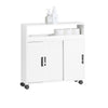 SoBuy BZR02-W Dulap WC Baie cu Roți, Dulap Mic de Depozitare, cu 2 Uși Glisante și Raft Deschis, Dulap Toaletă pentru Spații Reduse Alb 70x71x20cm