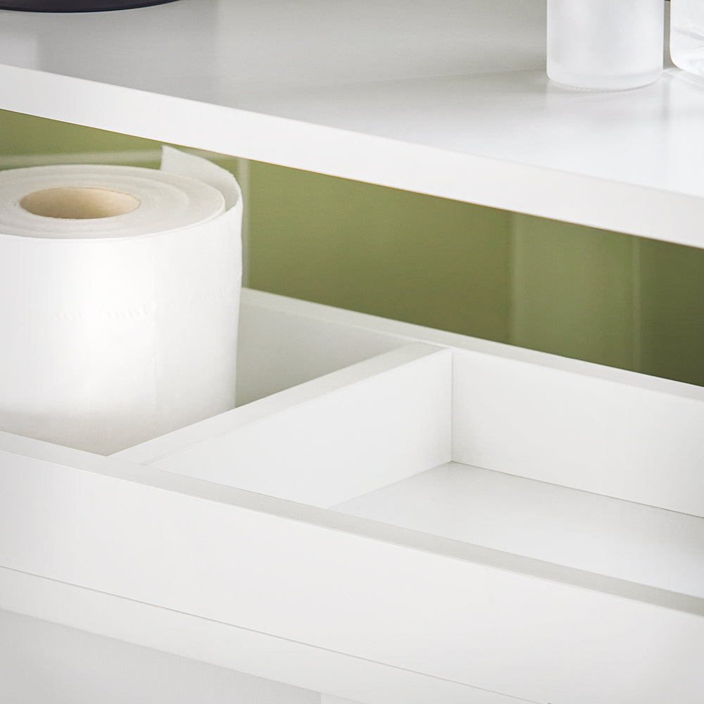 SoBuy BZR02-W Dulap WC Baie cu Roți, Dulap Mic de Depozitare, cu 2 Uși Glisante și Raft Deschis, Dulap Toaletă pentru Spații Reduse Alb 70x71x20cm