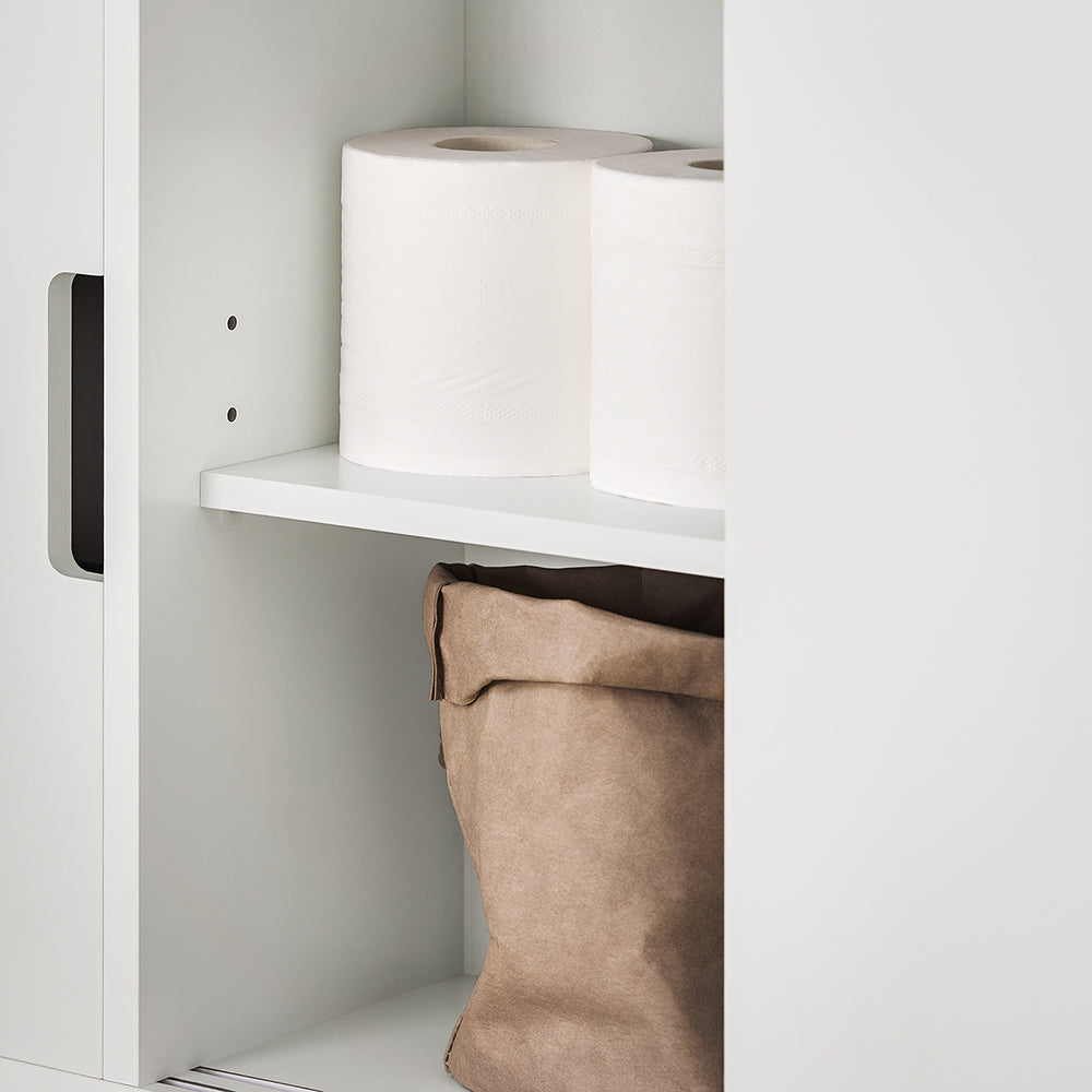 SoBuy BZR02-W Dulap WC Baie cu Roți, Dulap Mic de Depozitare, cu 2 Uși Glisante și Raft Deschis, Dulap Toaletă pentru Spații Reduse Alb 70x71x20cm