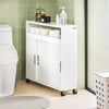 SoBuy BZR02-W Dulap WC Baie cu Roți, Dulap Mic de Depozitare, cu 2 Uși Glisante și Raft Deschis, Dulap Toaletă pentru Spații Reduse Alb 70x71x20cm