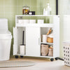 SoBuy BZR02-W Dulap WC Baie cu Roți, Dulap Mic de Depozitare, cu 2 Uși Glisante și Raft Deschis, Dulap Toaletă pentru Spații Reduse Alb 70x71x20cm