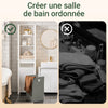SoBuy BZR102-W Dulap Coloană de Baie cu Coș de Rufe, Dulap Înalt din Lemn, Dulap de Depozitare Îngust cu 3 Polițe și 1 Sac de Rufe Detașabil, Alb, 45 x 35 x 171 cm