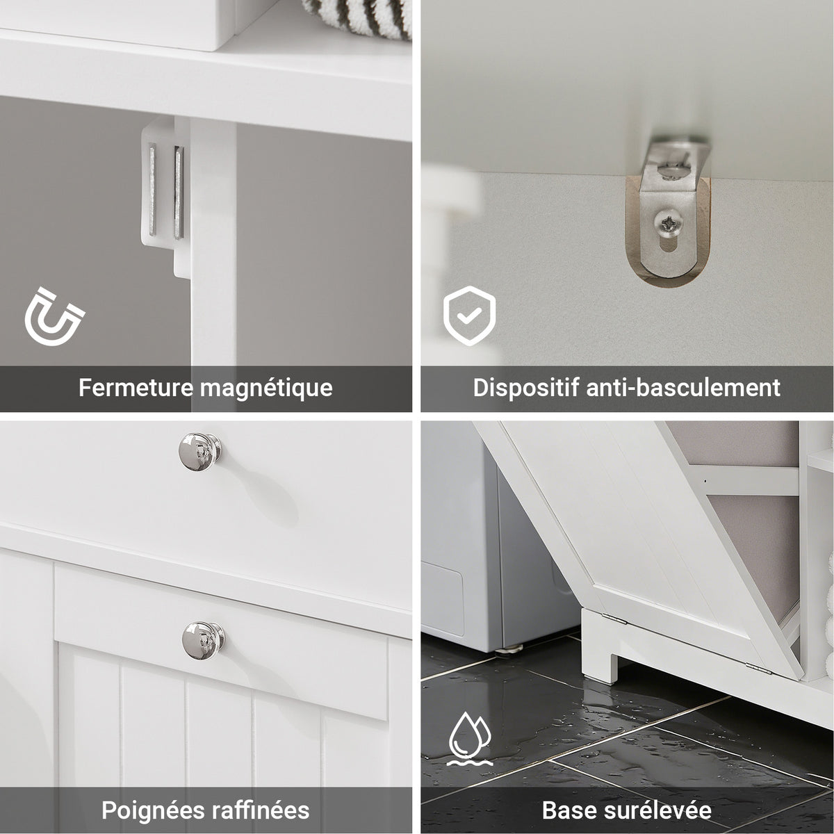SoBuy BZR104-W Coloană pentru baie cu coș de rufe integrat – Dulap de depozitare 171 cm, 6 rafturi și 2 sertare, alb