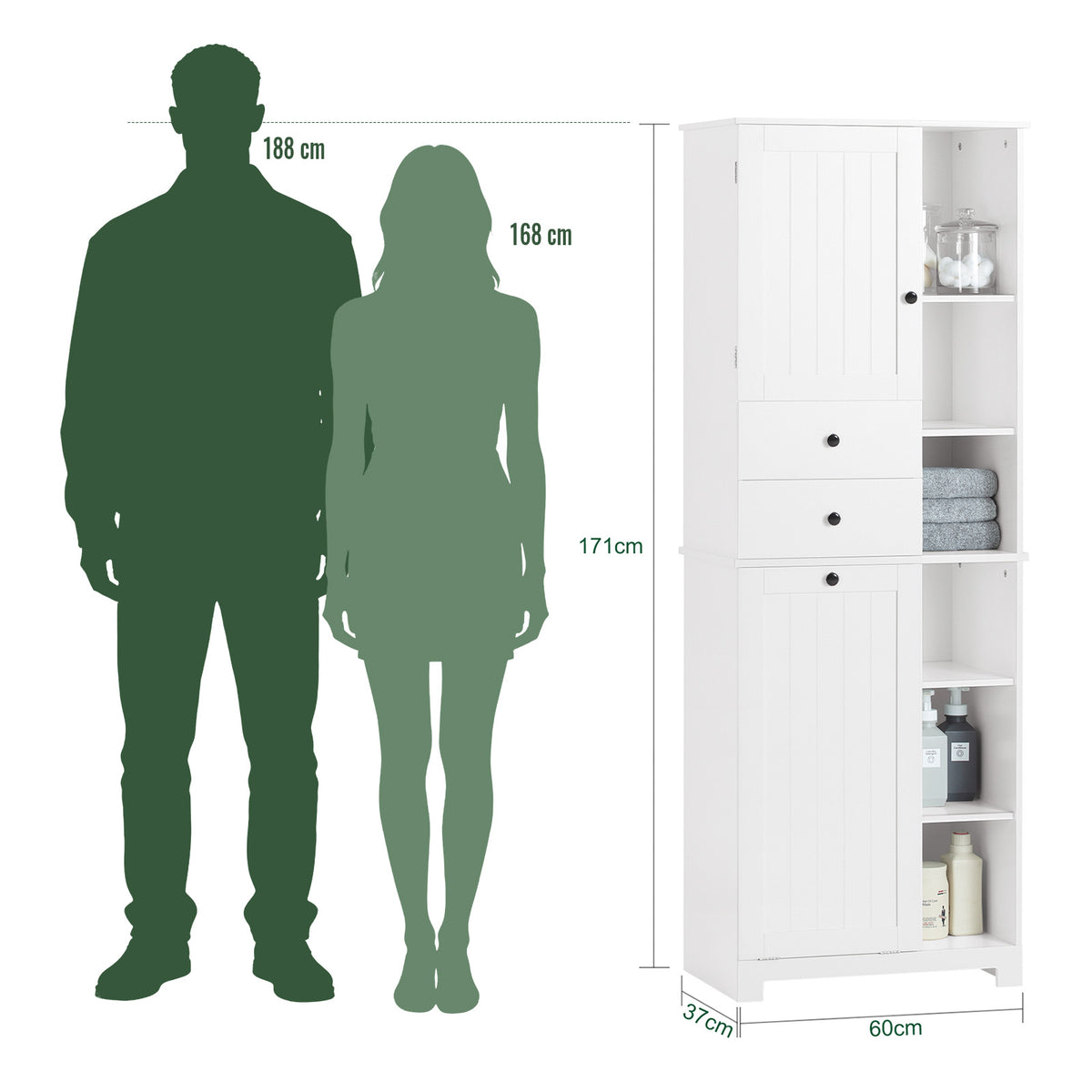 SoBuy BZR150-W Coloană de baie cu coșuri de rufe – Dulap de depozitare 170 cm – Alb