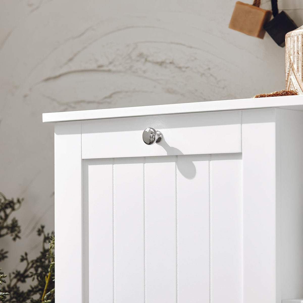 SoBuy BZR105-W Dulap de Baie cu Coșuri de Rufe – Dulap Inferior de Baie cu Coș Rabatabil și 3 Rafturi, Coș de Rufe, Lemn, Alb, 60x37x86 cm