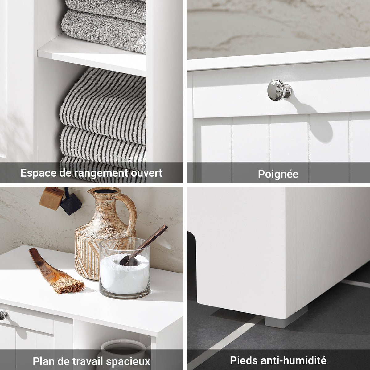 SoBuy BZR105-W Dulap de Baie cu Coșuri de Rufe – Dulap Inferior de Baie cu Coș Rabatabil și 3 Rafturi, Coș de Rufe, Lemn, Alb, 60x37x86 cm