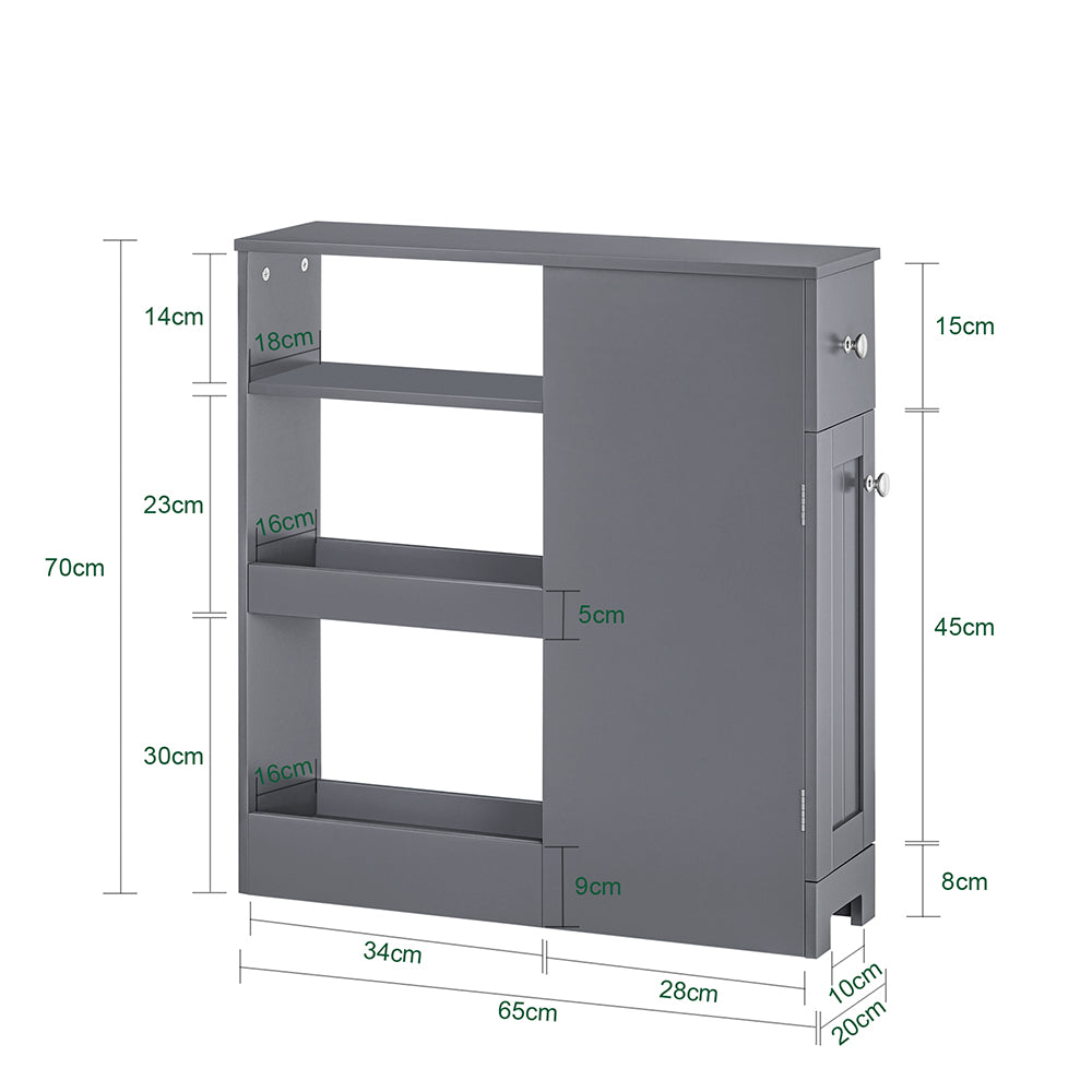 SoBuy BZR106-DG Armoire Étroit Armoire Toilettes WC Compact sur Roulettes Support Papier Toilette Chariot de Stockage Polyvalente