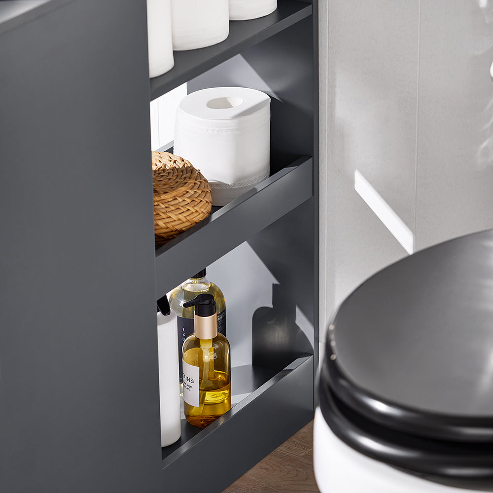 SoBuy BZR106-DG Armoire Étroit Armoire Toilettes WC Compact sur Roulettes Support Papier Toilette Chariot de Stockage Polyvalente