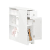 SoBuy BZR106-W Dulap de depozitare baie îngust pe roți, Suport hârtie igienică, Dulap WC compact, Cărucior de depozitare