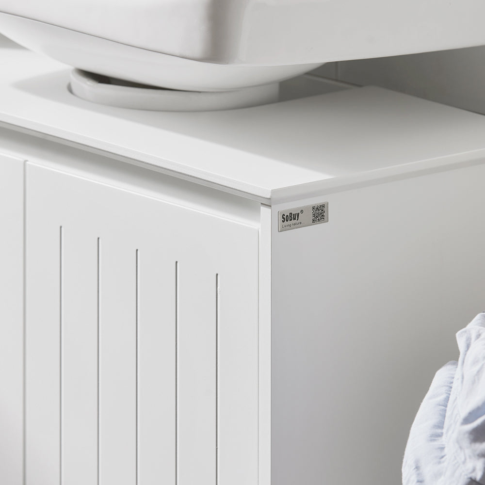 SoBuy BZR108-II-W Dulap sub chiuvetă pentru baie, Dulap sub lavoar, Dulap sub lavoar (chiuvetă), Dulap sub chiuvetă de bucătărie, Mască lavoar cu 2 uși, 60x30x60 cm, Alb