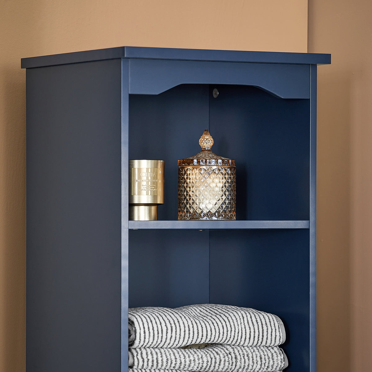 SoBuy BZR112-B Dulap de baie tip coloană, cu 3 rafturi deschise, dulap cu ușă și sertar, mobilier mic de depozitare pentru baie, pentru spații înguste, 35 x 30 x 170 cm
