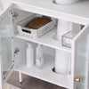 SoBuy BZR115-II-W Meuble sous Lavabo Salle de Bain, Armoire de Rangement pour Vasque sur Pieds avec 2 Portes en Verre