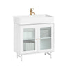 SoBuy Sublavabo mobil cu uși de sticlă dulap mobil Mobile Sublavabo alb 60x30x58cm BZR115-W