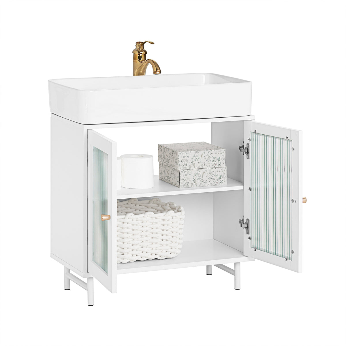 SoBuy BZR115-W Meuble sous Lavabo Salle de Bain, Meuble sous Évier, Armoire de Rangement pour Vasque sur Pieds avec 2 Portes