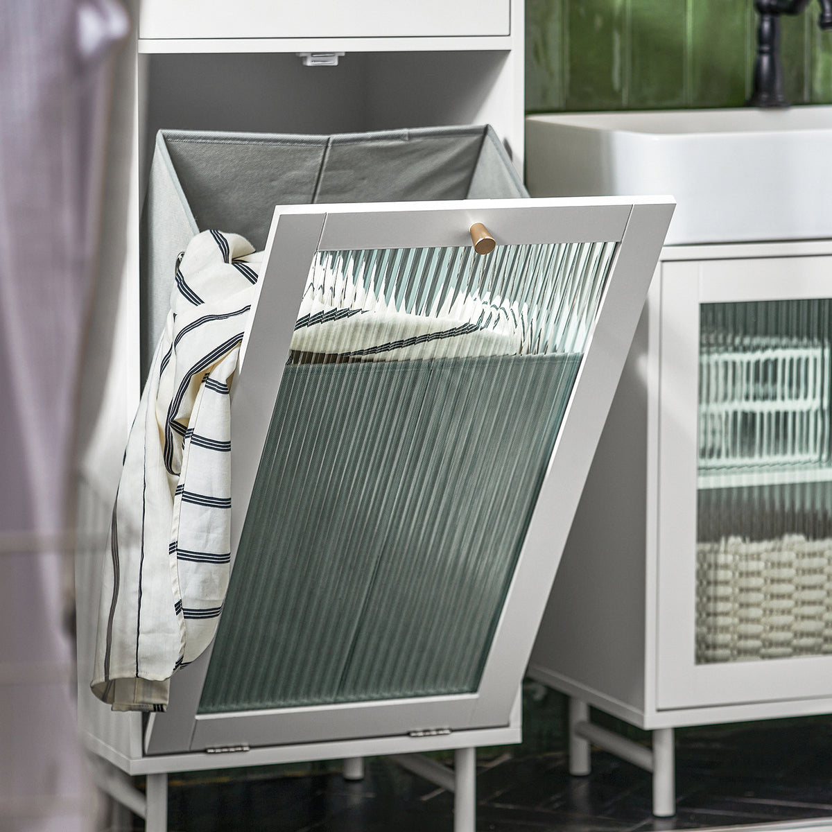 SoBuy BZR116-W Armoire à Linge avec Sac à Linge Corbeille à Linge Panier à Linge Amovible Meuble Bas de Salle de Bain