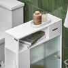 SoBuy BZR117-W Dulap WC Toalete, Mobilier Baie Îngust cu Roți, Suport Hârtie Igienică cu 2 Uși Glisante din Sticlă