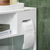 SoBuy BZR117-W Dulap WC Toalete, Mobilier Baie Îngust cu Roți, Suport Hârtie Igienică cu 2 Uși Glisante din Sticlă