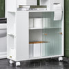 SoBuy BZR117-W Dulap WC Toalete, Mobilier Baie Îngust cu Roți, Suport Hârtie Igienică cu 2 Uși Glisante din Sticlă