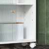 SoBuy BZR117-W Dulap WC Toalete, Mobilier Baie Îngust cu Roți, Suport Hârtie Igienică cu 2 Uși Glisante din Sticlă