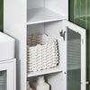 SoBuy BZR118-W Meuble Colonne de Salle de Bain Étagère étroite Armoire Haute Placard de Rangement avec 2 Portes en Verre, 2 Compartiments Ouverts