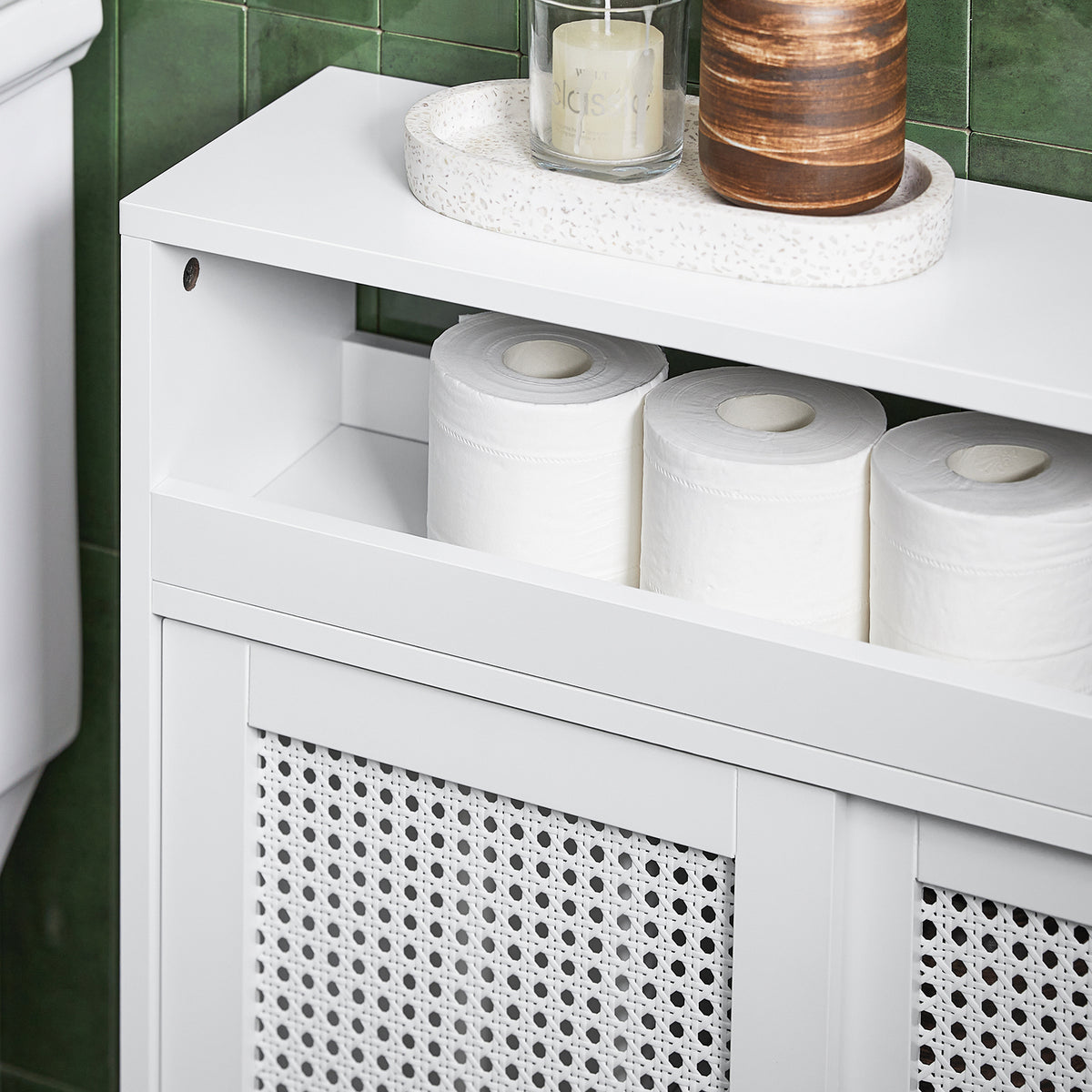 SoBuy BZR119-W Dulap Compact pentru WC Toaletă, Mobil pe Roți, Îngust, Suport Hârtie Igienică