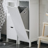 SoBuy BZR123-W Dulap de Baie cu Coș de Rufe, Coloană de Baie pentru Depozitare 145 cm, Dulap de Depozitare cu 2 Rafturi Deschise și Coș de Rufe Detașabil, Coloană Albă pentru Spații Mici