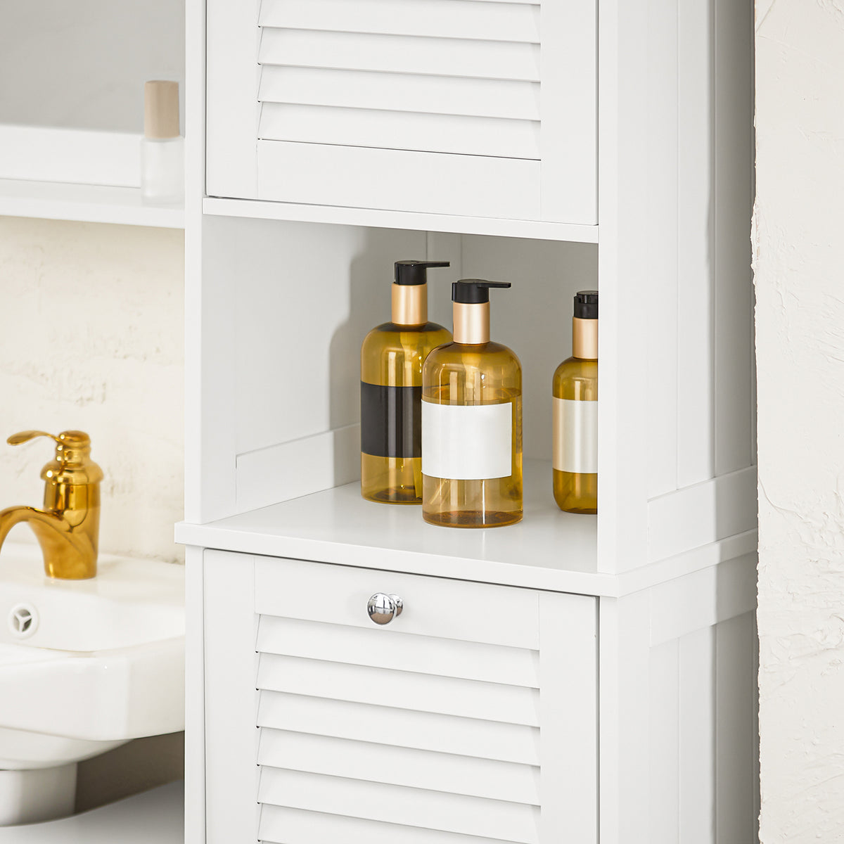 SoBuy BZR124-W Colonne de Salle de Bain avec Panier à Linge Amovible – 40 cm, Blanc