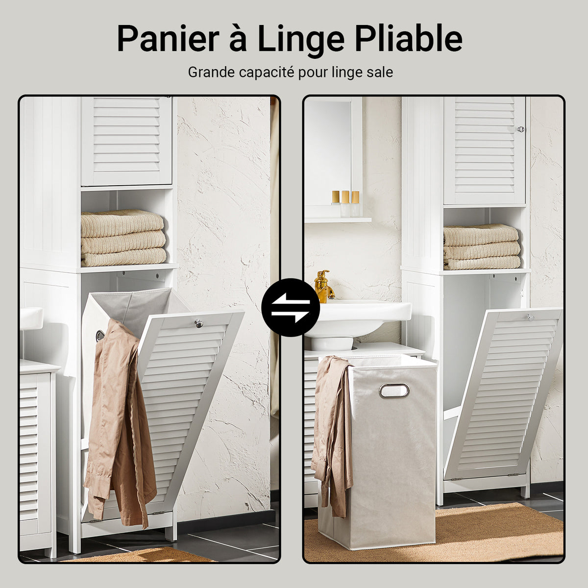 SoBuy BZR124-W Colonne de Salle de Bain avec Panier à Linge Amovible – 40 cm, Blanc