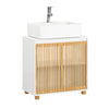 SoBuy BZR125-W Mobilier pentru baie sub lavoar, Mobilier sub chiuvetă cu 2 uși din bambus, Dulap de depozitare sub chiuvetă de bucătărie, L60 x P30 x H61 cm