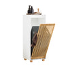 SoBuy BZR126-W Dulap de Baie cu Coș de Rufe – Dulap pentru Rufe, Economie de Spațiu – Unitate de Depozitare din Lemn, pentru Baie, WC de Oaspeți, Ușă din Bambus, 32x33x85 cm