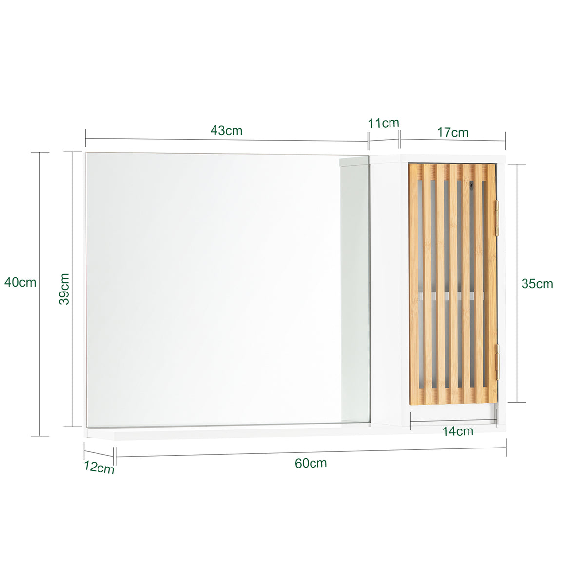 SoBuy BZR128-W Oglindă de baie cu raft, Comodă, Dulap de perete, Oglindă de perete, Mobilier de baie suspendat, Dulap de perete
