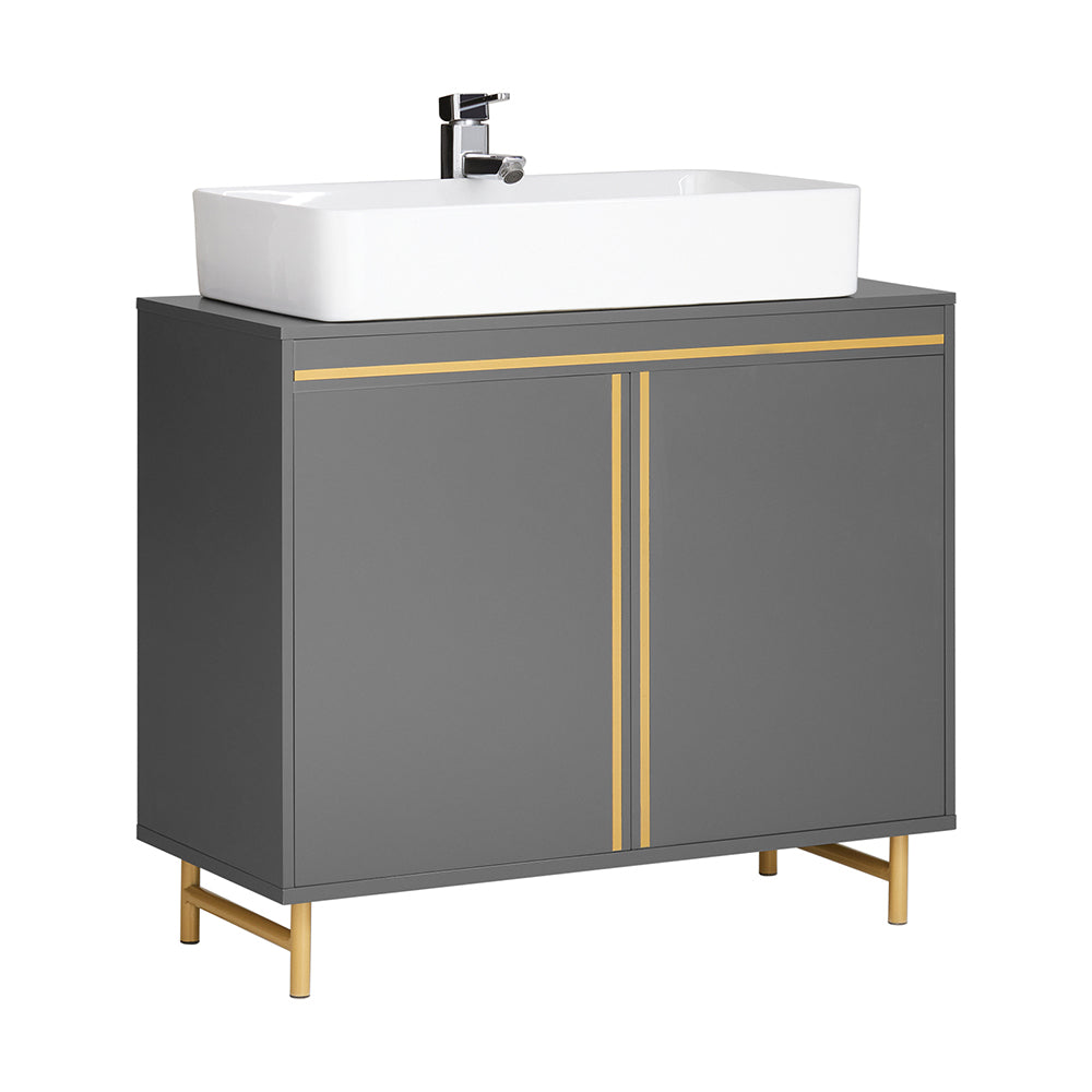 SoBuy BZR129-HG Meuble sous Lavabo, Meuble sous Vasque avec 2 Portes et 2 Étages, Meuble sur Pied de Salle de Bain, Placard A