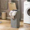 SoBuy BZR132-NG Meuble salle de bain avec panier à linge rabattable Armoire de salle de bain étroite avec pieds en métal & panier à linge amovible – Meuble buanderie en bois, Gris Naturel 31,5x86x30cm