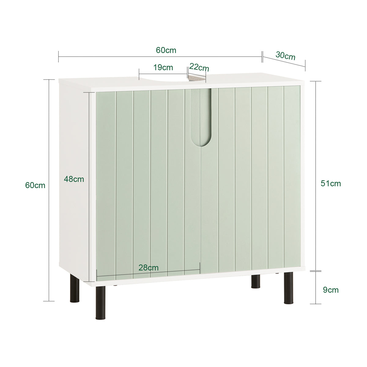 SoBuy BZR139-GR Meuble sous-lavabo 60 × 30 × 60 cm – 2 Portes, Tablette Réglable, Vert et Blanc