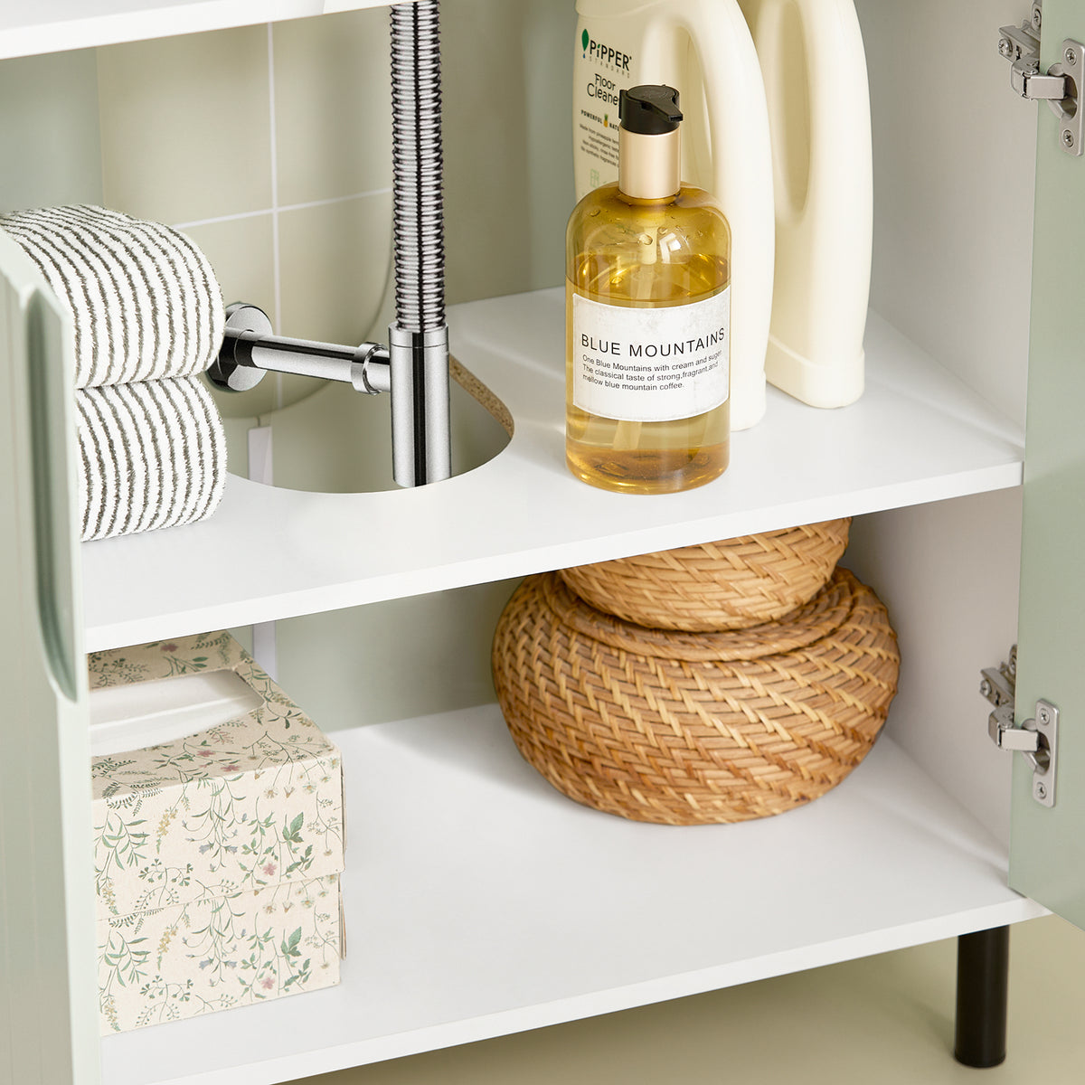 SoBuy BZR139-GR Meuble sous-lavabo 60 × 30 × 60 cm – 2 Portes, Tablette Réglable, Vert et Blanc