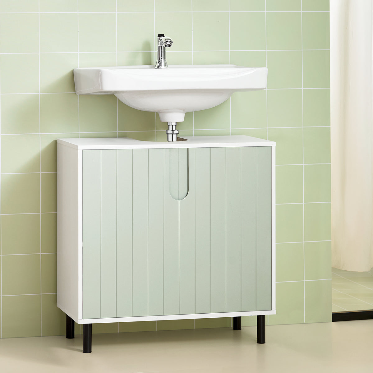 SoBuy BZR139-GR Meuble sous Lavabo Meuble sous Vasque avec 2 Portes et étagère réglable