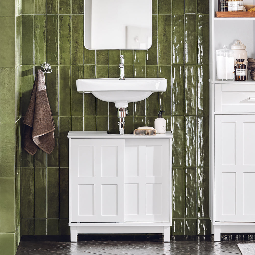 SoBuy BZR142-W Meuble Sous Lavabo Salle de Bain Meuble Sous Vasque Armoire de Rangement pour Vasque