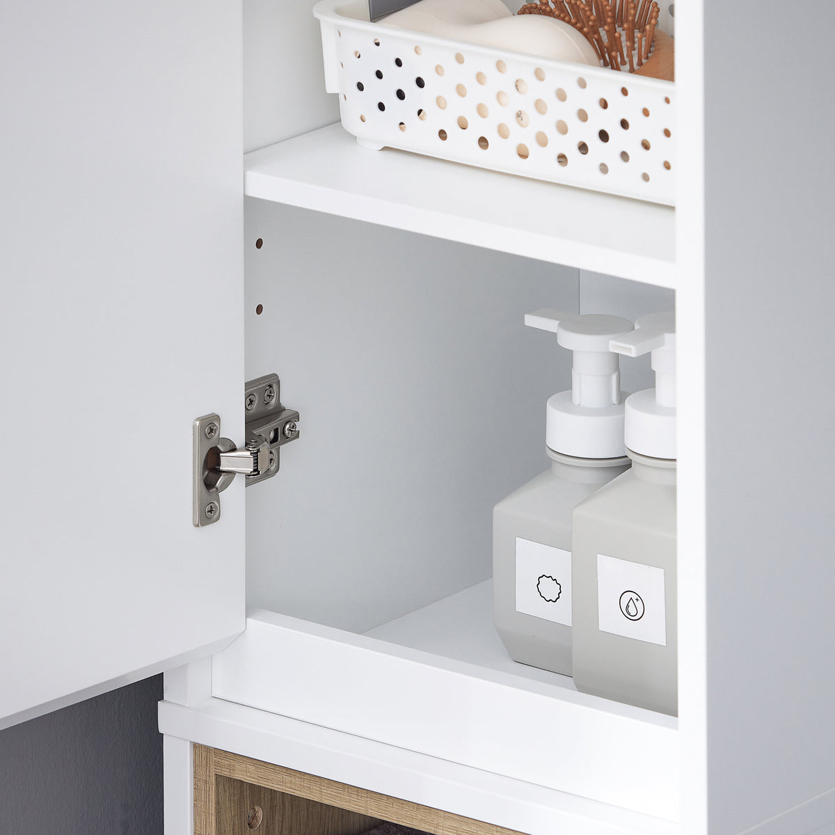 SoBuy BZR147-W Coloană de Baie Înaltă și Etanșă cu Rafturi Deschise și Uși, Dulap de Depozitare Baie Alb din MDF/PB 30x170x30cm