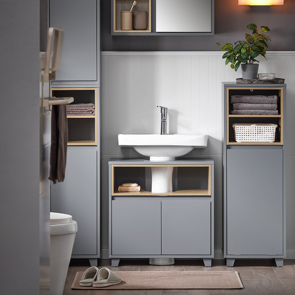 SoBuy BZR148-DG Meuble Sous Lavabo de Salle de Bain, Meuble Sous Vasque à 2 Portes