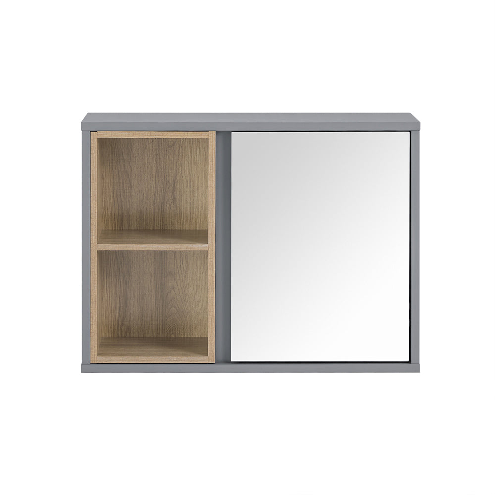 SoBuy BZR149-DG Armoire Murale avec Miroir , Placard de Rangement Suspendu, Meuble Haut Salle de Bain avec Porte et 2 Compart
