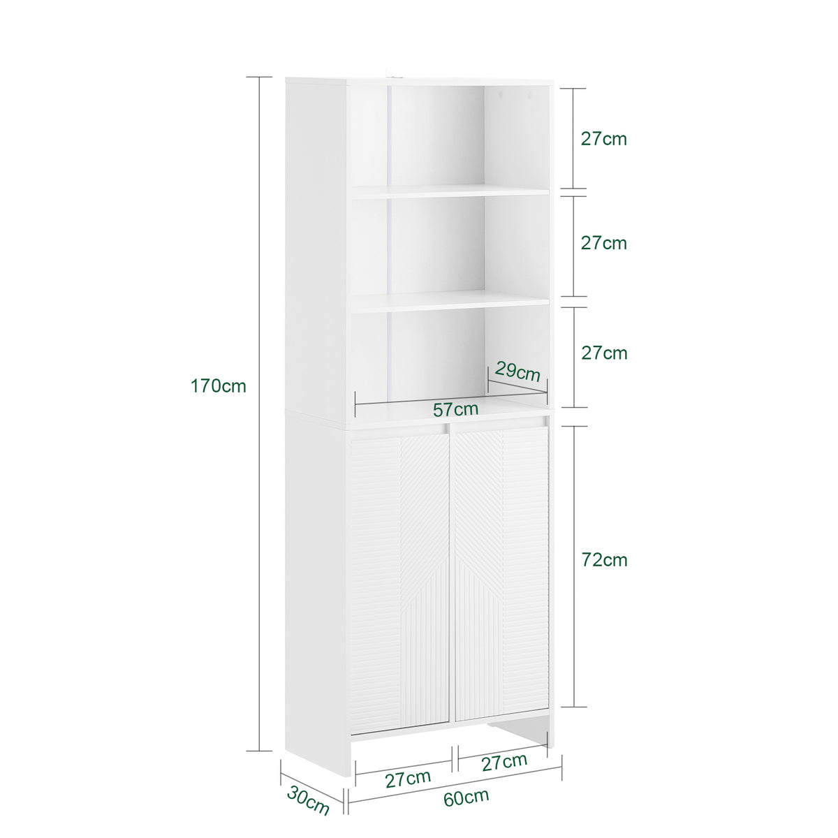 SoBuy BZR155-W Dulap înalt de baie cu coș de rufe – Dulap înalt și îngust cu uși și rafturi deschise – Dulap depozitare WC, Alb 60x30x171cm