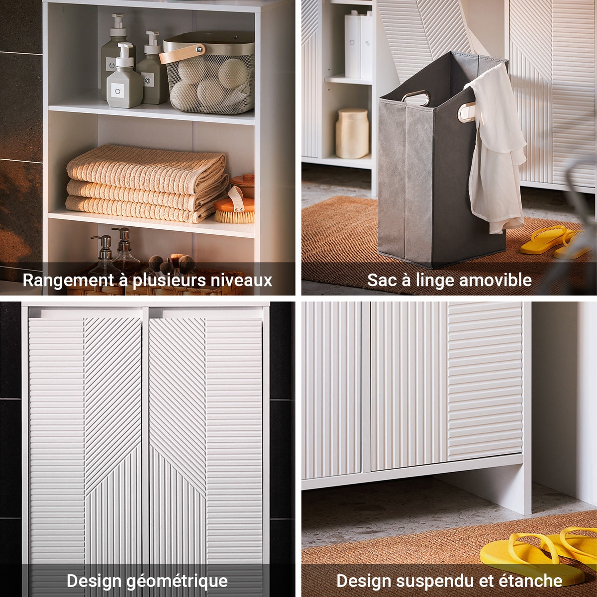 SoBuy BZR155-W Dulap înalt de baie cu coș de rufe – Dulap înalt și îngust cu uși și rafturi deschise – Dulap depozitare WC, Alb 60x30x171cm