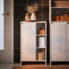 SoBuy BZR156-W Dulap de baie cu coș de rufe – Coloană de depozitare îngustă pentru WC cu ușă rabatabilă și rafturi deschise, 86x50x30cm, Alb