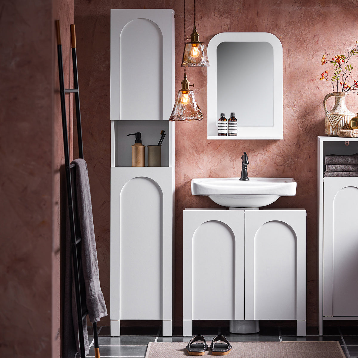 SoBuy BZR163-W Meuble Colonne, Armoire Haute de Salle de Bain Étroit avec 2 Portes Étagères Réglables